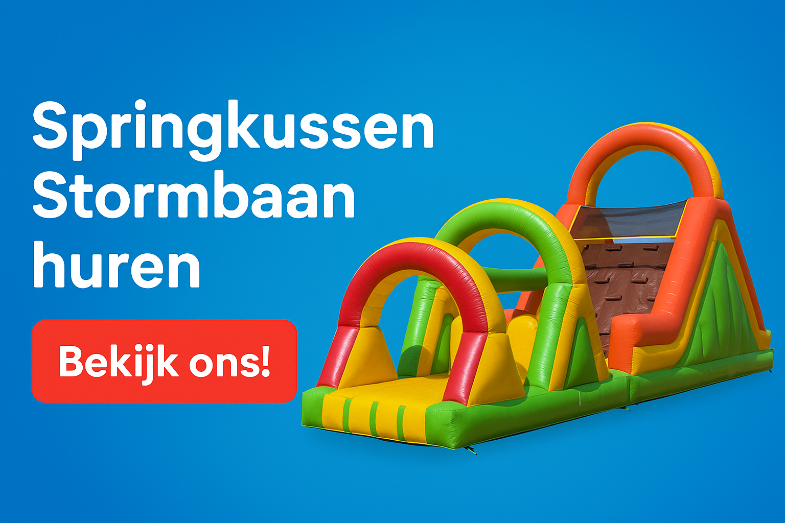 Afbeelding van kleurrijke springkussen stormbaan huren bij Happy Rent – veilig, schoon en snel geleverd in heel Nederland.
