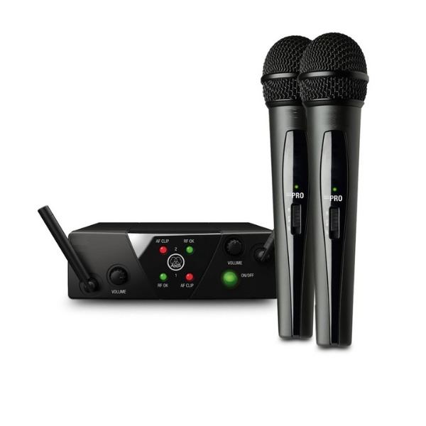 Microfoonset ontvanger en microfoons UHF-ontvanger met twee draadloze microfoons voor presentaties en optredens