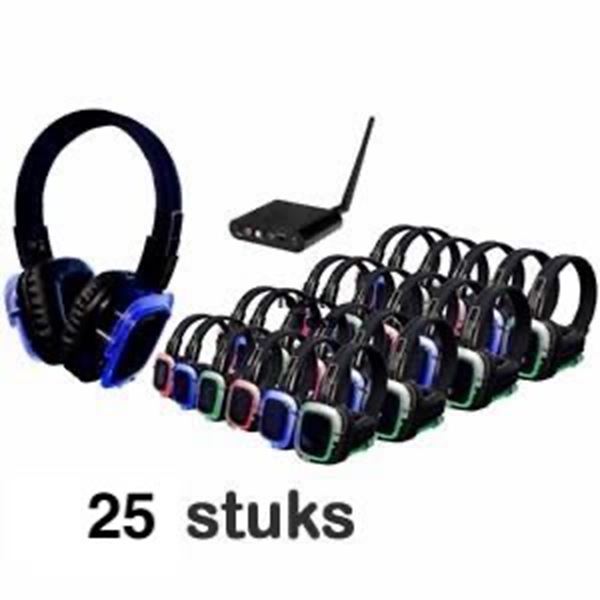 Silent Disco Set - 25 koptelefoons en zender Silent Disco Set met 50 koptelefoons en een zender - dansfeest op maat