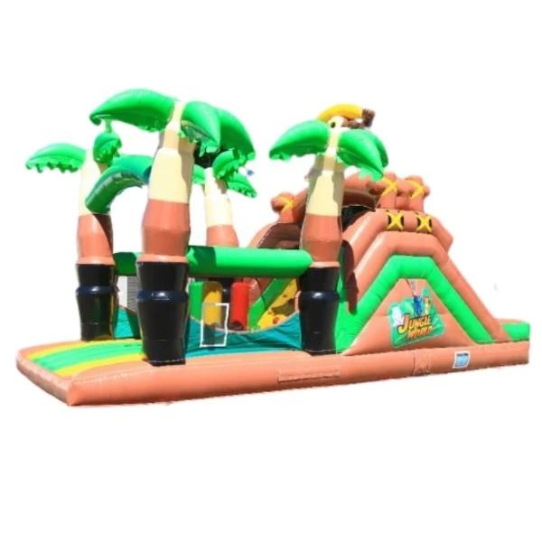 Stormbaan Jungle 9m opblaasbare stormbaan Jungle 9m met tropische details en uitdagende obstakels